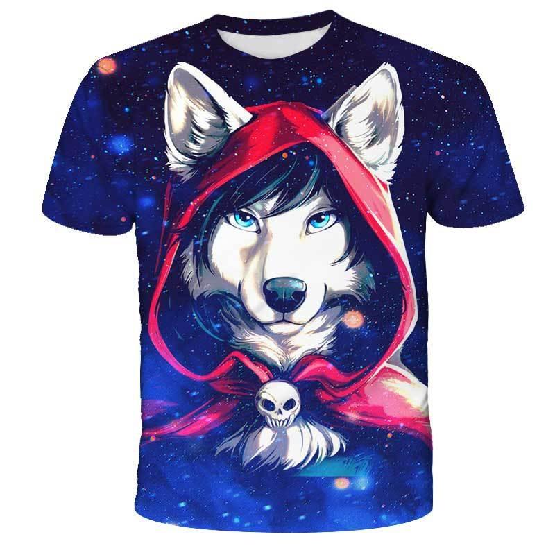 European and American Trendy New Animal Wolf Cool 3D Digital Printed Pattern Street Style Men's Casual T-shirt