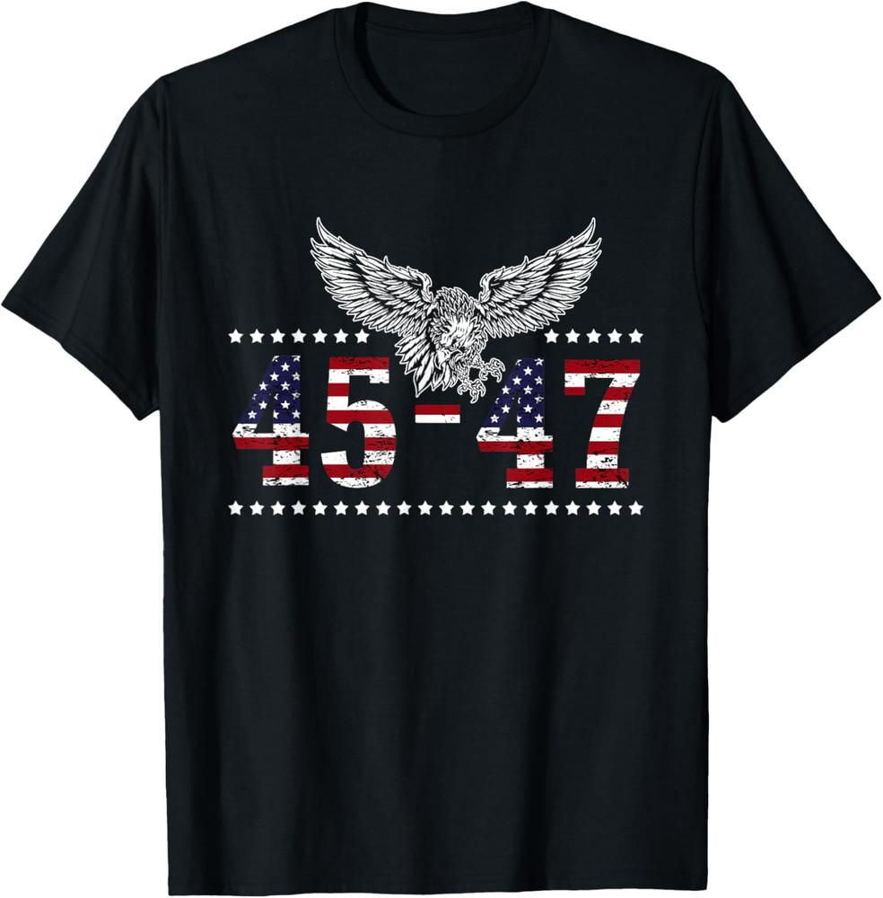 Trump 2024 President 45 and 47 American Flag Trump 2024 T-Shirt Made in the USA Unisex T-Shirt L