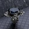 Jianjie Sea Blue Cut Oval Brilliant Zircon Women's Elegant Rings Retro Silver Carving Banquet Delicate Ring Jewelry Accessories