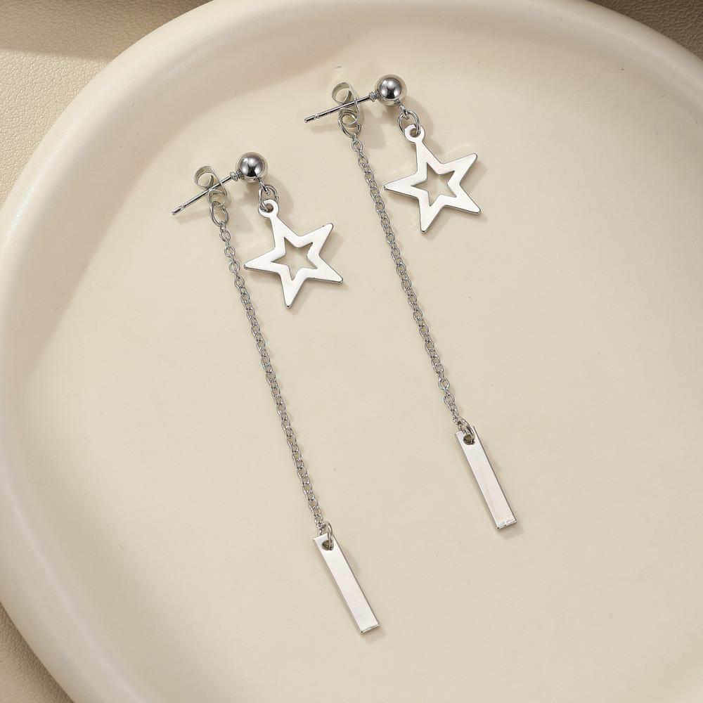 Trendy Gold And Silver Star Tassel Earrings For Women Stainless Steel Design