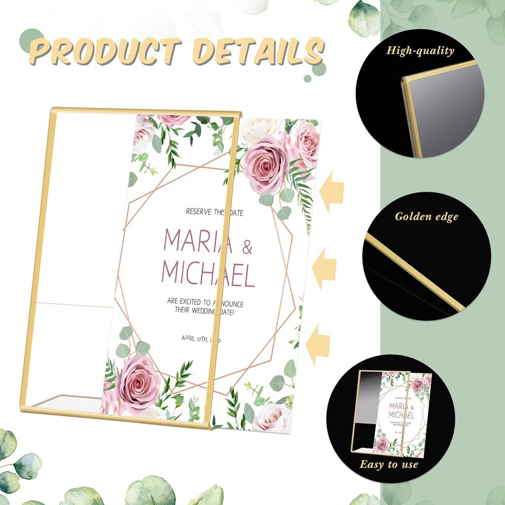 Gold Frame Acrylic Sign Holder Wedding Table Number Holders Clear Menu Picture Document Brochure Stands Photo Office Display