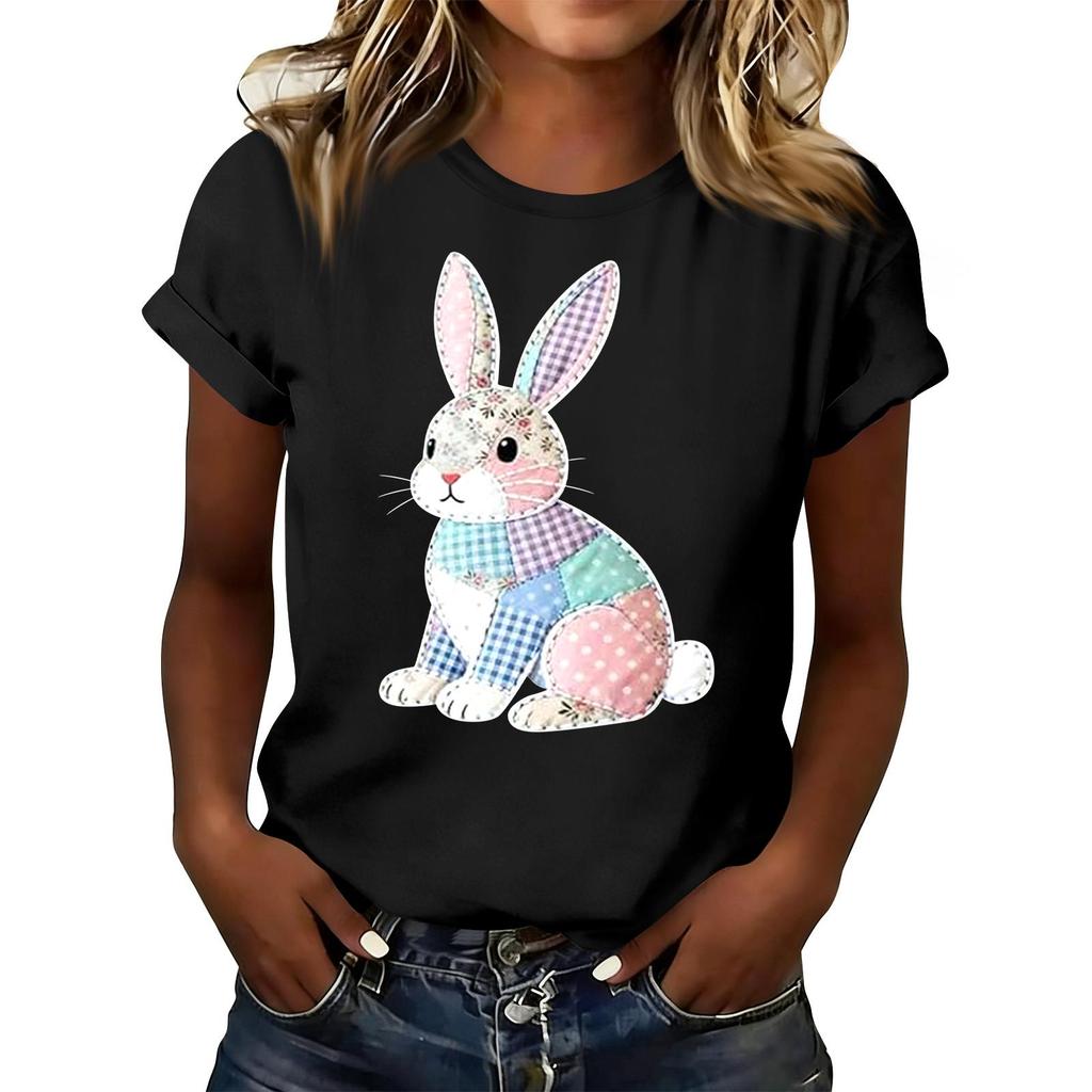 Camiseta Casual Estampada de Mujer Jersey de Cuello Redondo Manga Corta
