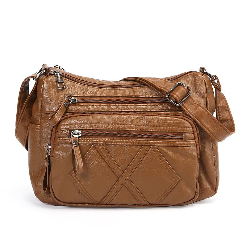 Fashion mother bag new women's bag multi-layer large-capacity soft leather shoulder messenger bag simple retro backpack women