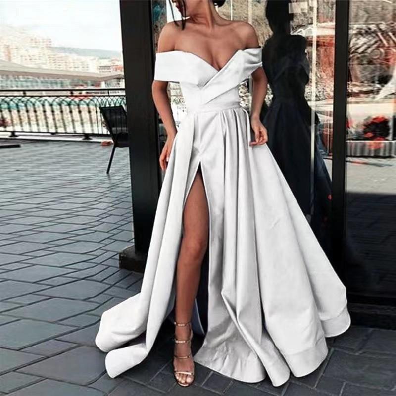 Women's 2025 Deep V-neck Satin Evening Dress, Multi-color European & American Style