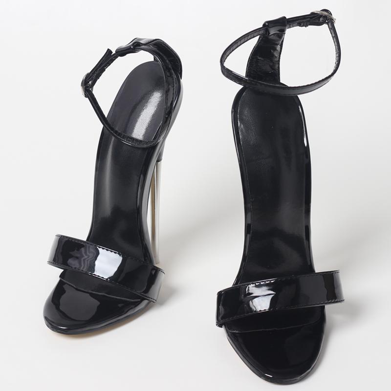 Fashion FHC 18CM Thin Metal High Heels Sandals,Women Sexy Fetish Summer Shoes,Man Cosplay Stage Show ,Ankle Strap,Black,Custom Colors