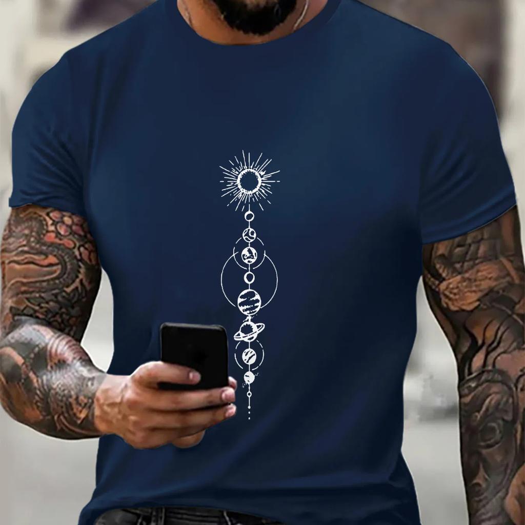 New summer short sleeved T-shirt top for men's daily casual street style round neck pullover printed T-shirt top for men's wear