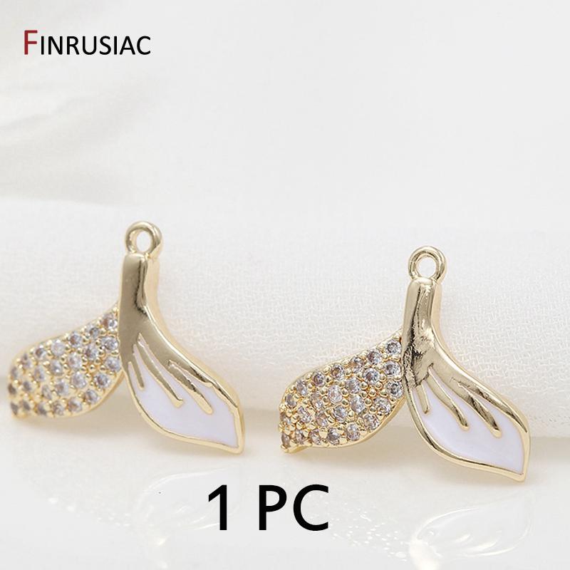 

15*12.5mm Gold Plated Whale Tail Charms Inlaid Zircon Rhinestone Enamel Mermaid Tail Pendant For Necklace Earring Charms