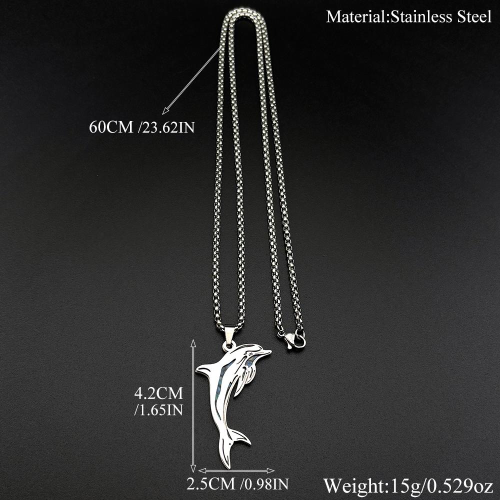 Jumping Dolphins Pendant Necklace For Women Men Stainless Steel Abalone Shell Ocean Clavicle Neck Chain Animal Jewelry Gifts