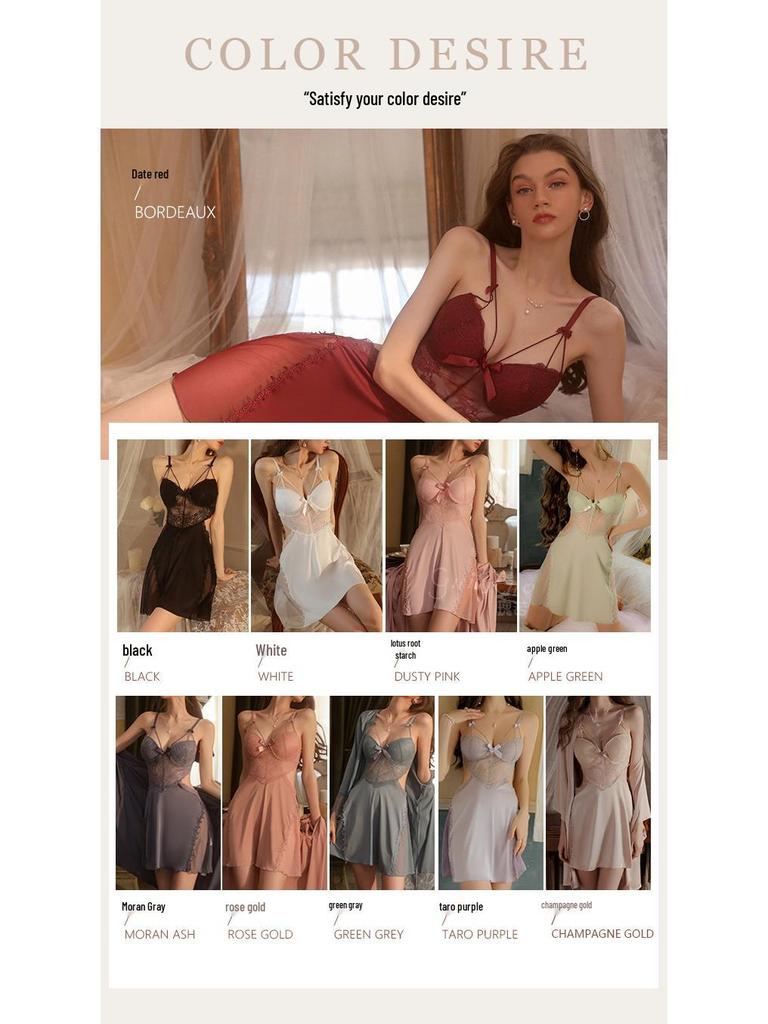 Stunning Lace See-Through Underwire Push-Up Plus Size Camisole Dress Set 2044 - Women's Lingerie