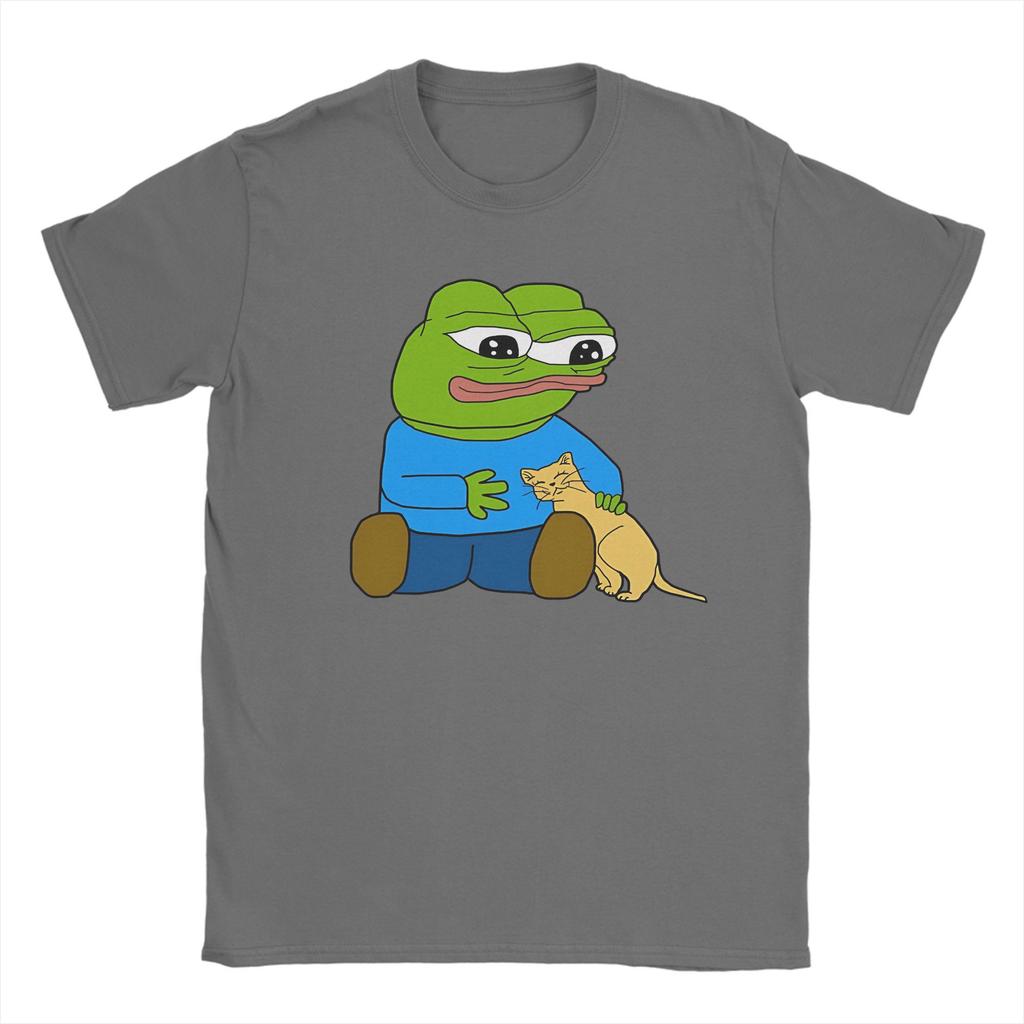 Men T-Shirt Pepes With Cat Novelty Cotton Tee Shirt Short Sleeve  T Shirts Crew Neck Clothing Printing