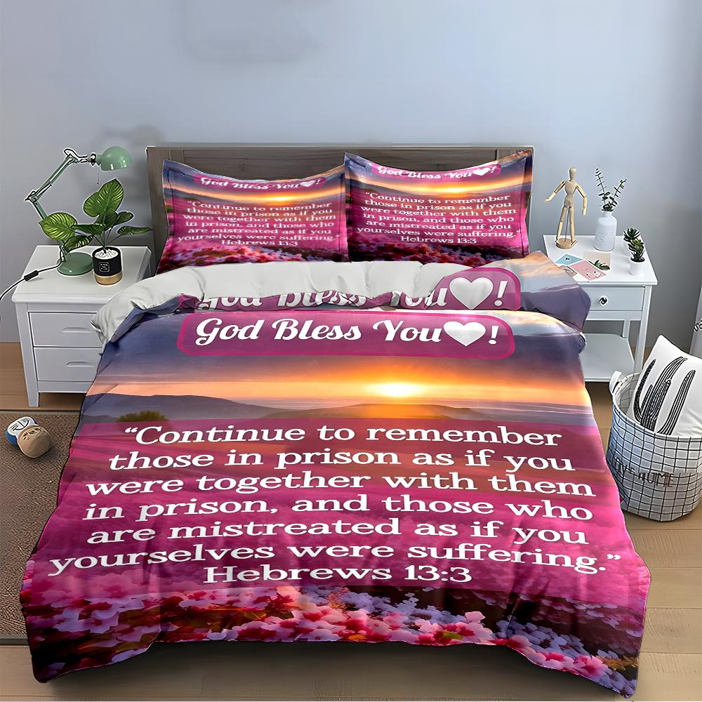 Christian Bedding Set with Hebrews 13:3 Quote Bedding Set (1 Duvet Cover, 2 Pillowcases, Duvet Not Included)