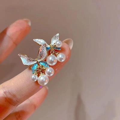 S925 Silver Needle Blue & White Butterfly Earrings: Elegant, Fashionable, Versatile Jewelry