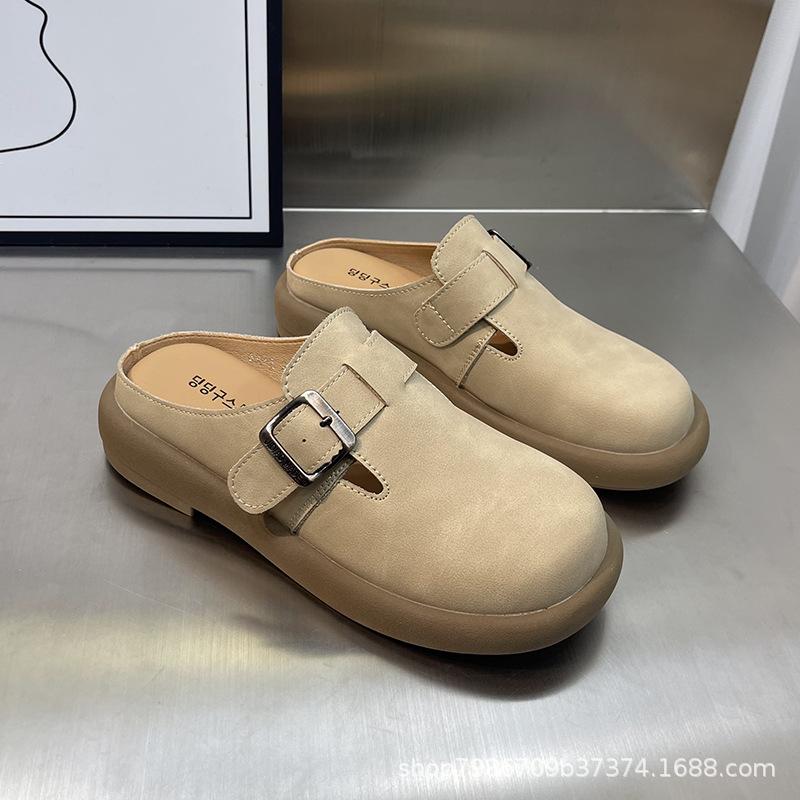 

Женские тапочки Half tray весна 2024 года, новые, с круглой пряжкой и мягким дном, с мягкой поверхностью, удобные, с одной педалью, женские туфли 35