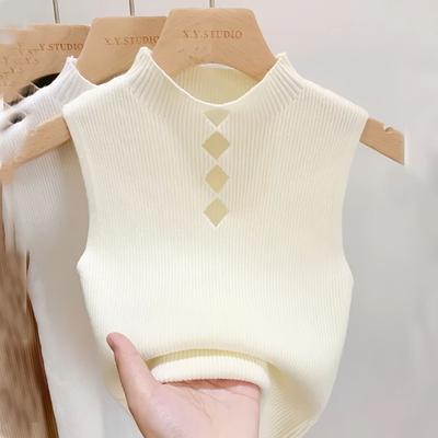 Women's Sleeveless Half High Neck Knit Camisole Lace Sweater Outer Wear Tube Top Short T-shirt