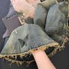 Trendy Retro Embroidery Denim Fisherman Hat For Adults With Chic Butterfly Design