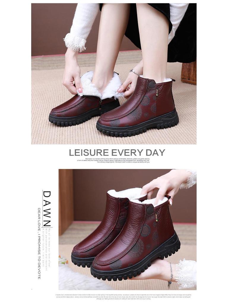Dámské vlněné zimní boty: Protiskluzové, Měkká podrážka, Hřejivá bavlna pro střední věk a seniory