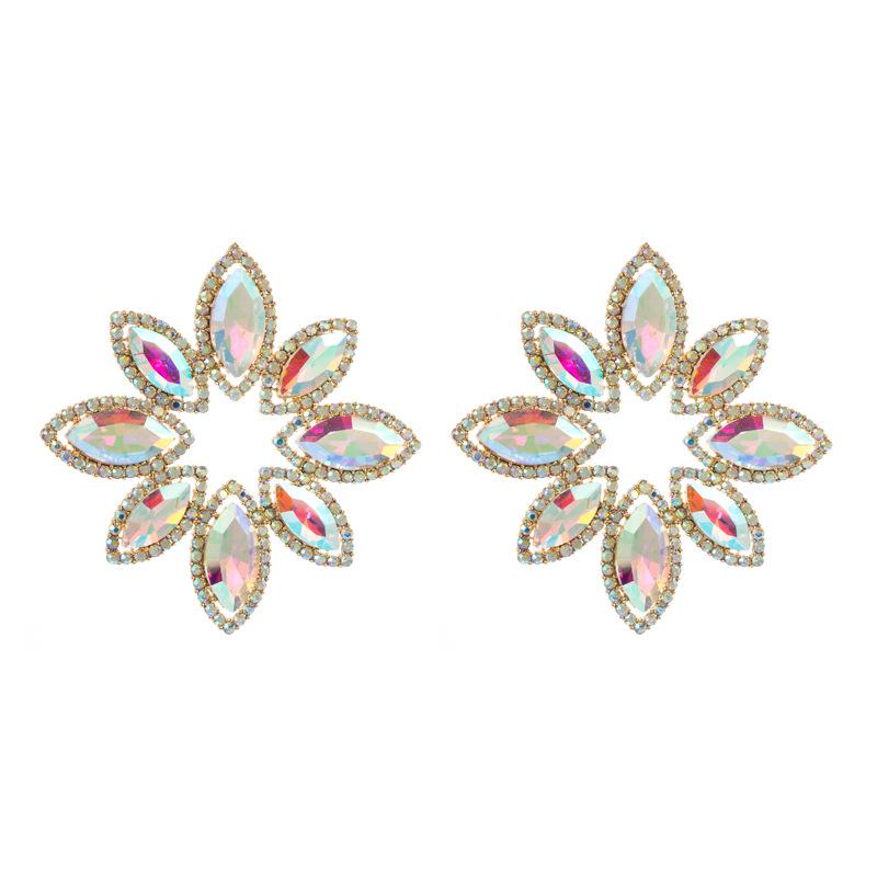 Women's Study Earring Exaggerated Alloy Glass Crystal Flower Earrings Needle Premium Earrings