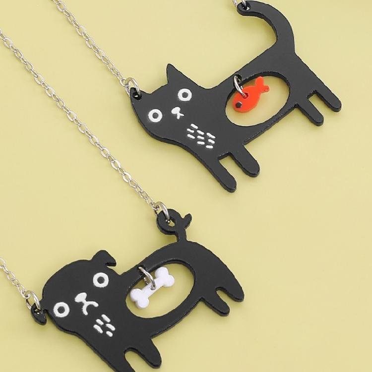 Unique and Expressive Pet Lover Necklace Highlighting Black Puss Fish Dog Bone Detail Alloy Fashionable Neck Chain