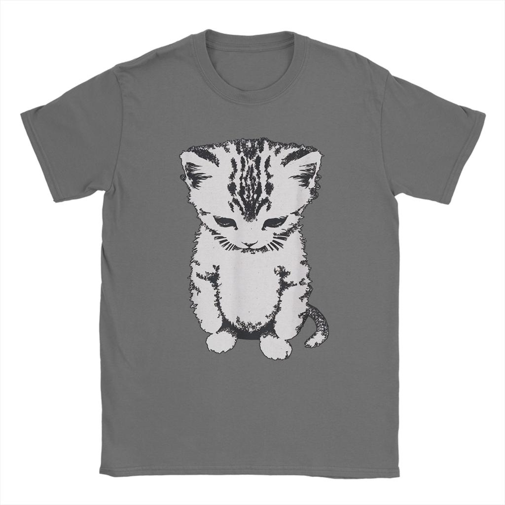Mens Funny Sad Cat Meme T Shirts Pure Cotton Clothing Novelty Short Sleeve Crewneck Tees Party TShirts