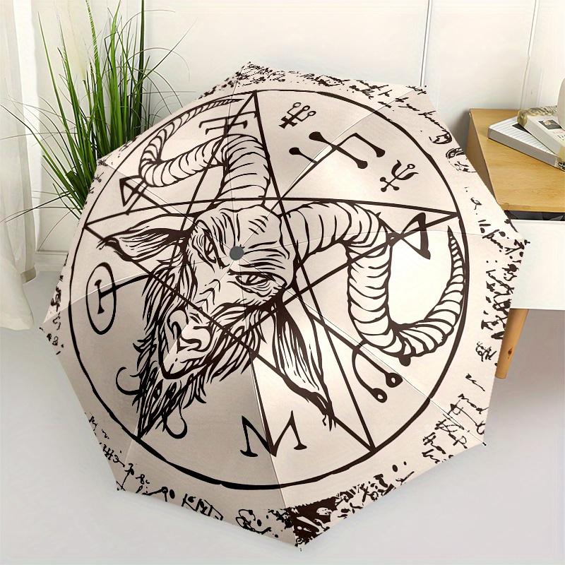 

Gothic Occult umbrella with Automatic Open/Close - Baphomet-like Goat Head Design, Pentagrams - Compact 3-Fold Folding umbrell Iron&8K