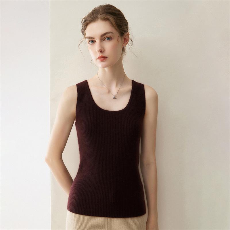 Lekasha Women's Pure Cashmere Sleeveless U-Neck Camisole Top