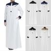 Men Mandarin Collar Long Sleeve Robe Contrast Color Buttons Half Placket Pockets Loose Fit Traditional Robe