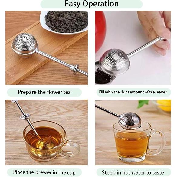 Long Handle Tea Ball, Stainless Steel Tea Infuser for Loose Leaf Tea, Filters with Handle for Cup and Teapot, Reble Fine Mesh Tea Interval Diffuser