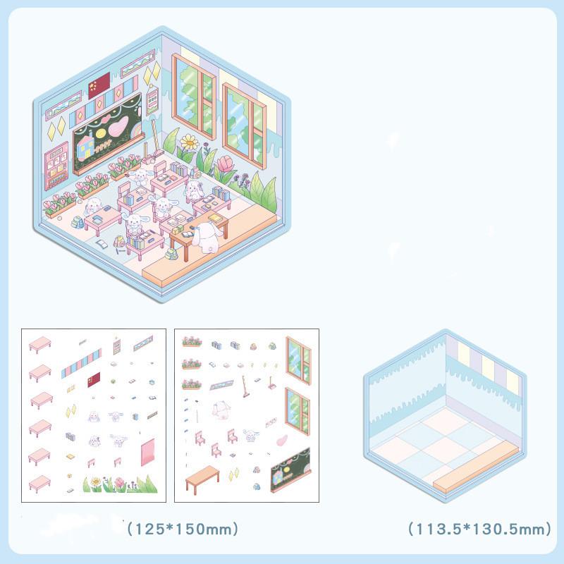 Cartoon Food Street Landscape Sticker Cabin Scene DIY Toy Game Sticker Festival Birthday Gift for Kids Girls and Children