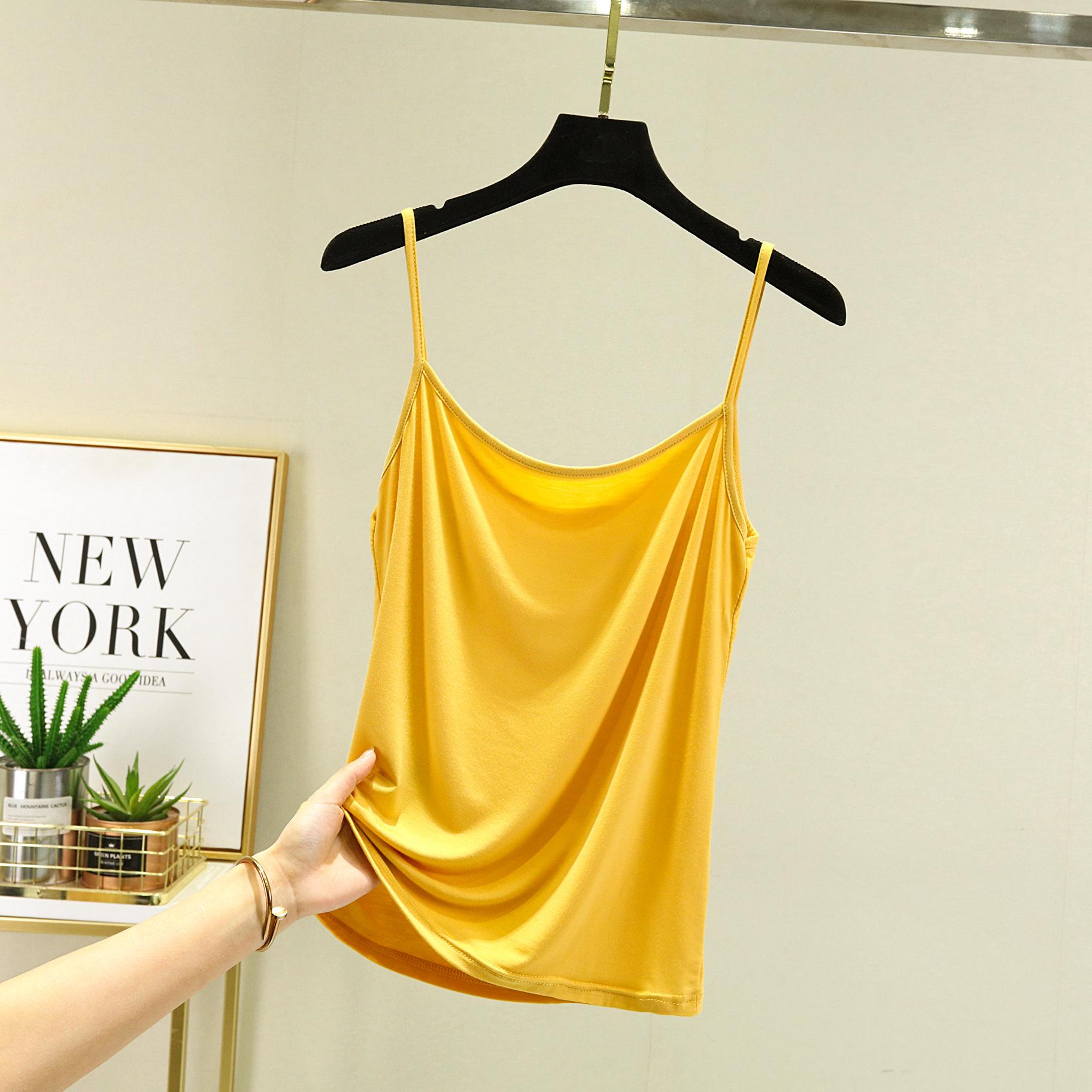 Top in modale con cinturino per spaghetti Canotta basic senza maniche Canotta tinta unita Canotta estiva da donna tutta abbinata 2XL giallo