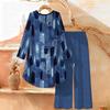 Marble Print Two Piece Outfit Women Long Sleeve Irregular Hem Tunic Top Wide Leg Pants Casual Matching Set