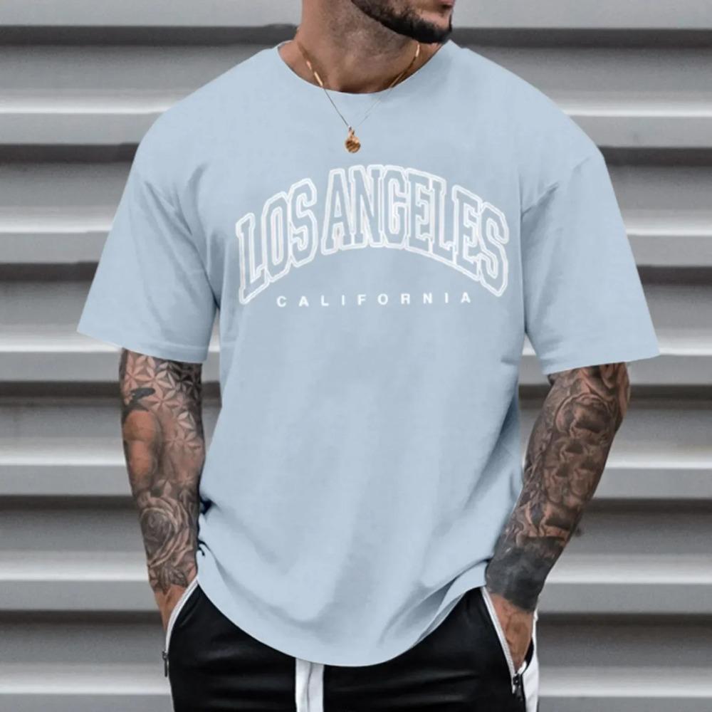 Los Angeles Letter Print T-shirts Men Clothes European American Vintage Style Short-sleeve Tees Tops Harajuku Summer Shirts 2023