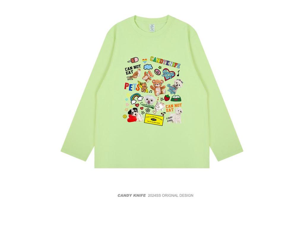 Trendy Cartoon Print Japanese Bestie Long Sleeve Loose Autumn T-Shirt