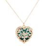 Luxury Hollow Out Heart Rhinestone Locket Pendant Necklace Green Red Pink Purple Blue Roseo Color Crystal Inside For Women