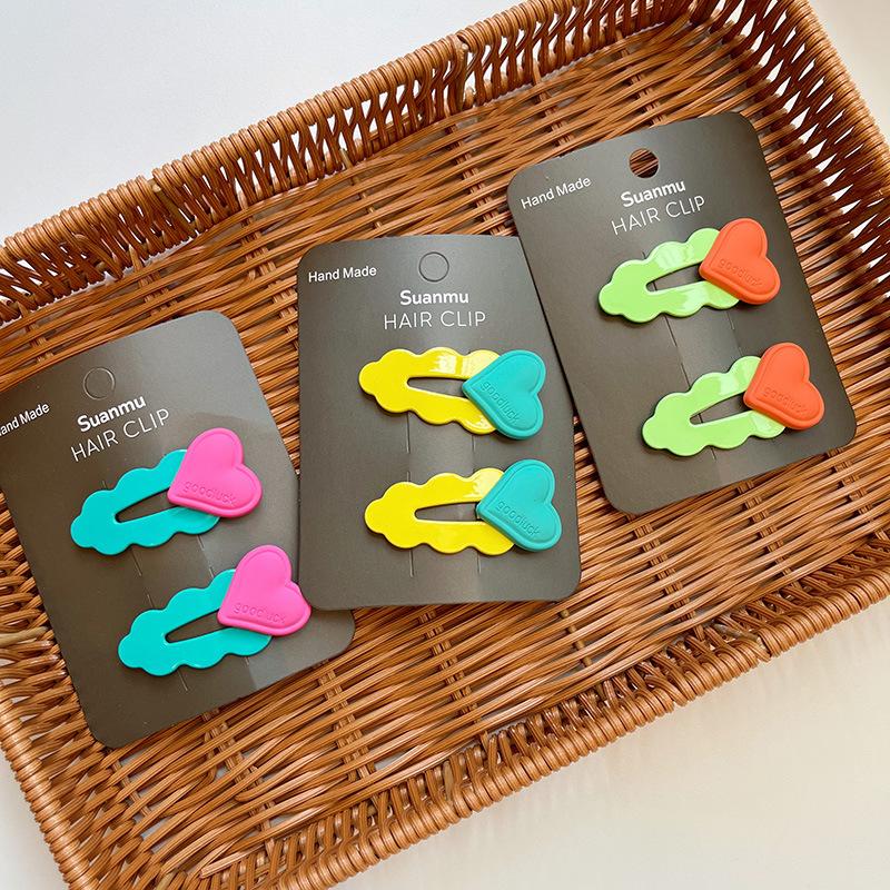 Little Girl Fluorescent Color Love Hairpin Children's Color Wavy Side Broken Hair BB Clip Pair Hairpin Headdress