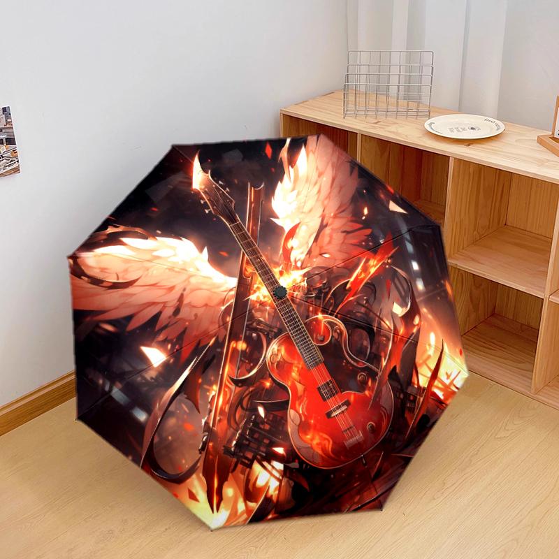 1 PC Automatic Folding Umbrella - Musical instruments Pattern, Portable & Foldable Design with 8 Ribs, Christmas Birthday Gifts
