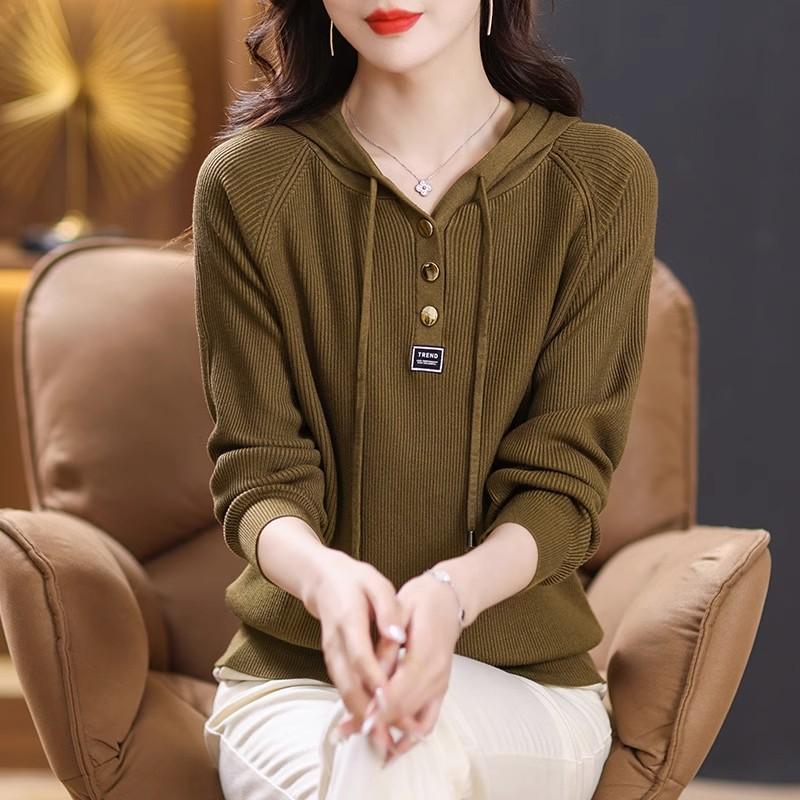 Hooded Sweatshirt Women Autumn Winter Ageing Outer with Hooded Tops Knitted Explosive Hoodie