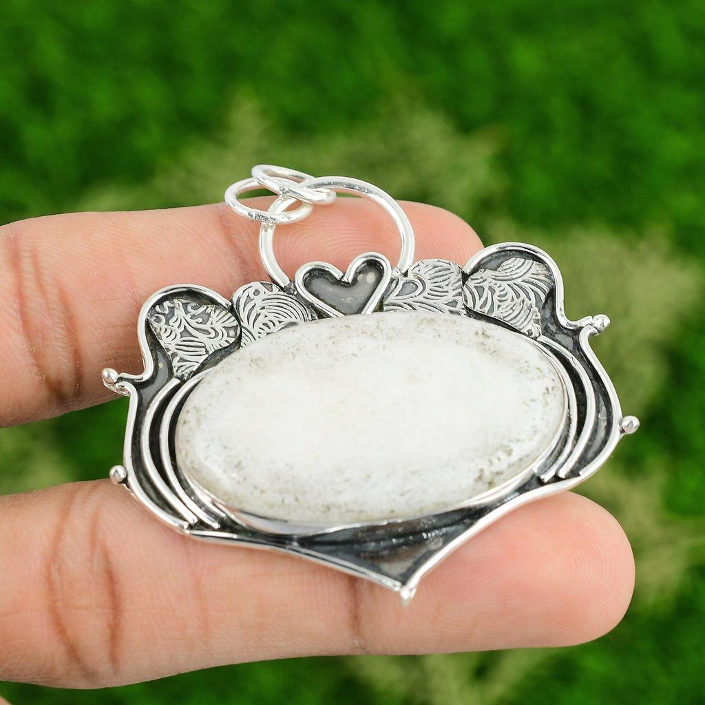 Daughters Day Deal 925 Silver Natural White Quartz Bezel Anniversary New Pendant