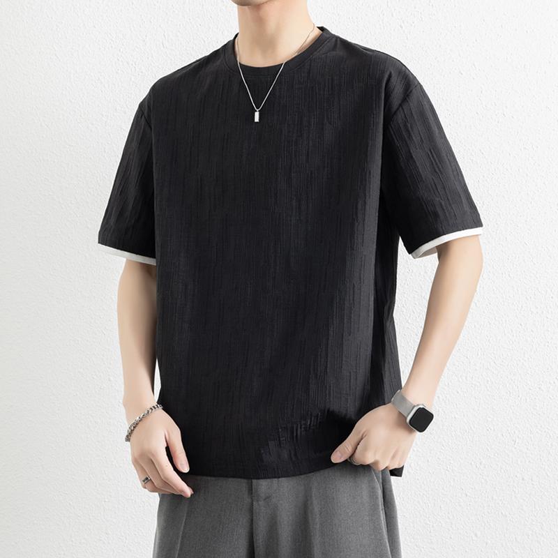 Retro Round Neck Solid Color Short Sleeve Men's Breathable Loose T-shirt Top