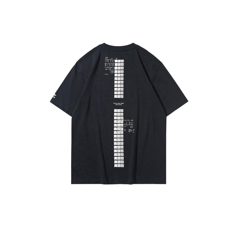 Li Ning T Shirts Men's Black Crew Neck Moderate Straight Fit AHSQ113-1