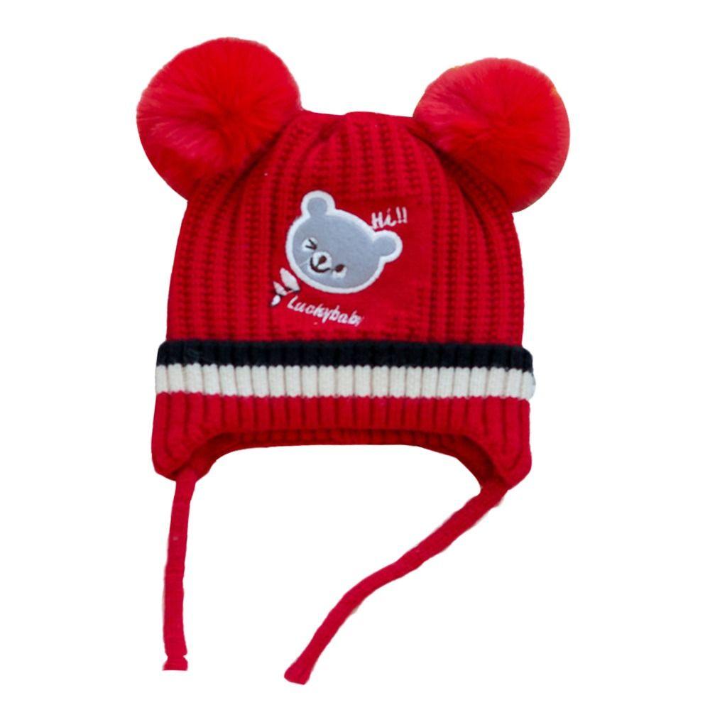 1-3Year Soft Winter Hat Plush Ball Beanie Hats Windproof Children Warm Cap  Boys Girls