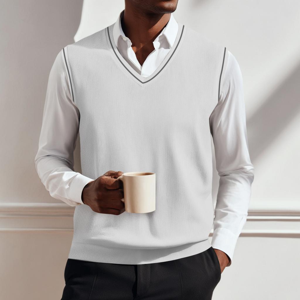 Maglione lavorato a maglia senza maniche con scollo a V da uomo