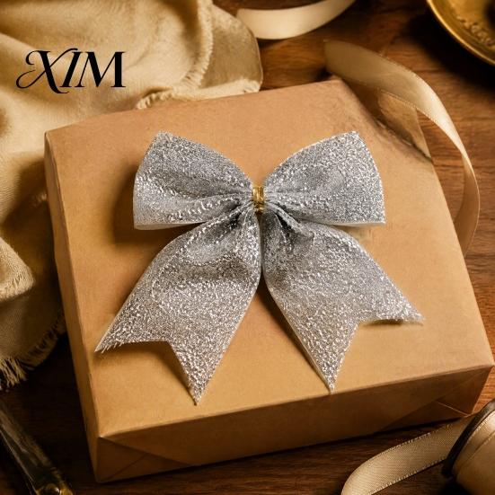 Large Fabric Bows for Home Decor Glitter Christmas Bow, Gold Sparkling Ribbon Hanging Ornament Decorative Wedding Scenery Tree Wreath Gift
