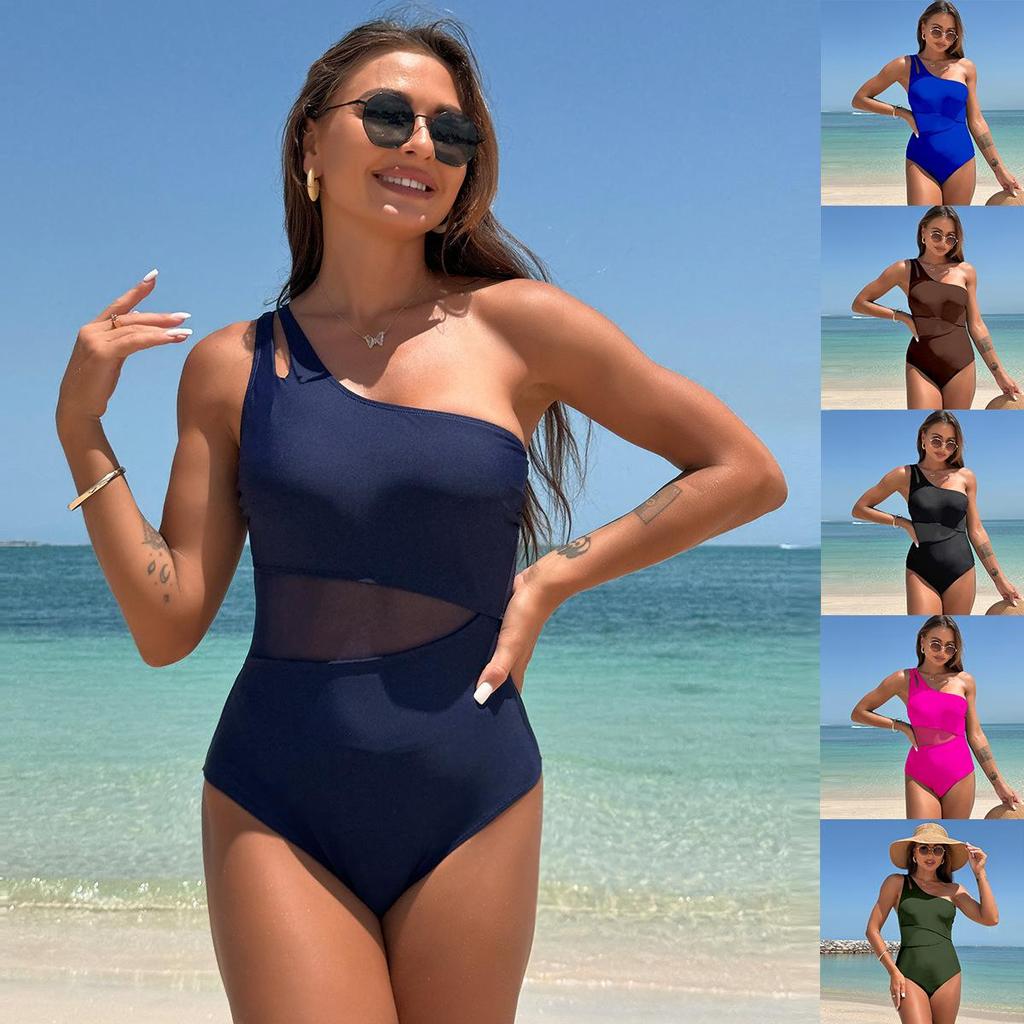 Beach Vacation Swimsuit One-piece Swimsuit Women Sports One Shoulder Mesh Sexy Bikini Swimsuit Fine Stitching In A Variety of Colors Beachwear