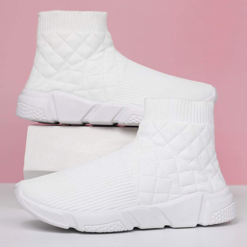 

Повседневная обувь Новая высокая пара обуви Удобная с мягкой подошвой дышащая обувь-носки на одной педали с плетением верха Male 44 белый