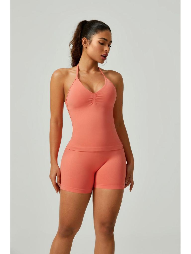 Prodyšný top na halter a legíny na jógu 2025: Přeshraniční DF, Přiléhavé fitness oblečení pro tvarování postavy