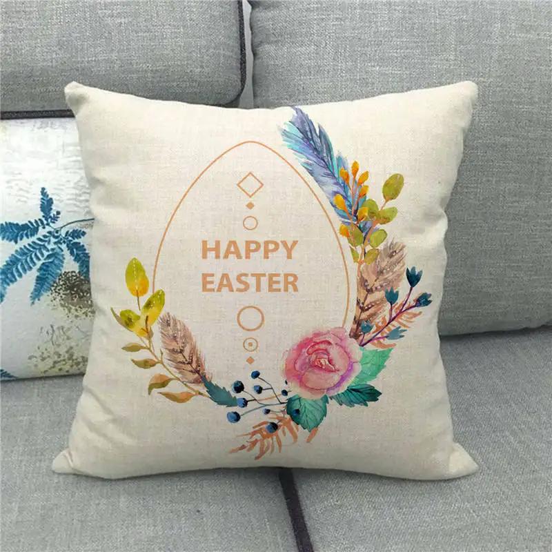 Easter Decor Pillow Covers 45x45cm Cartoon Bunny Eggs Printed Cushion Cover Spring Holiday Party Decorative Pillowcase for Couch