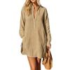 Abito a camicia da donna a vestibilità larga, manica lunga, collo Henley, tunica casual, tessuto leggero e confortevole