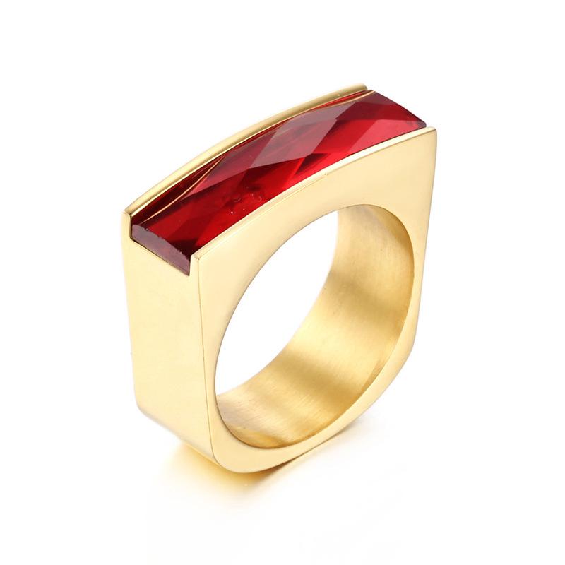 European-American Minimalist Gold Stainless Steel Multicolor Gemstone Ring for Women