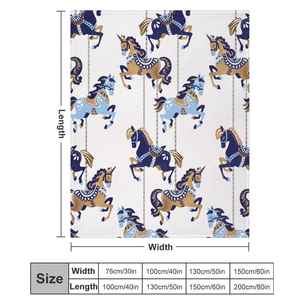 Carousel Horses A?? Copper Blue Throw Blanket Flannel Fleece Soft Warm Throw Blanket
