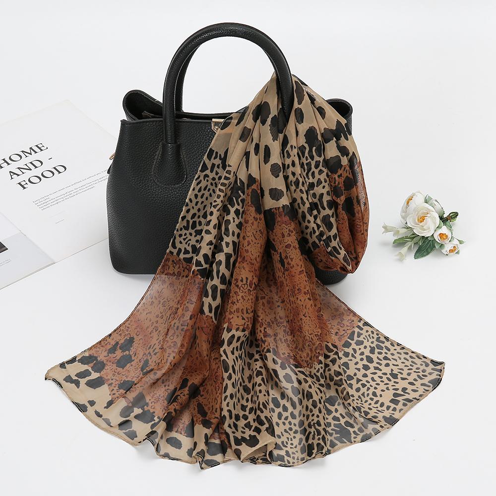 150*50cm Spring New Leopard Print Scarf Women Long Shawl Light Soft Georgette Chiffon Hijab Classic Leopard Print Beach Towel